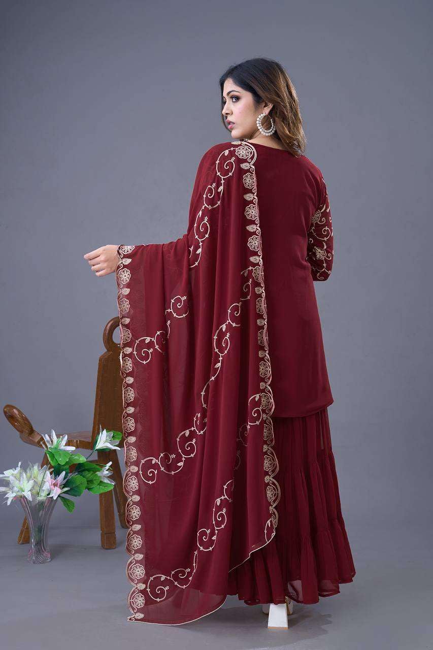 Embroidered Kurta Sharara Set with Dupatta – Designer Indian Wedding & Party Wear Outfit for Women (BLACKLUXE CRAFTS) - BLACKLUXECRAFTS