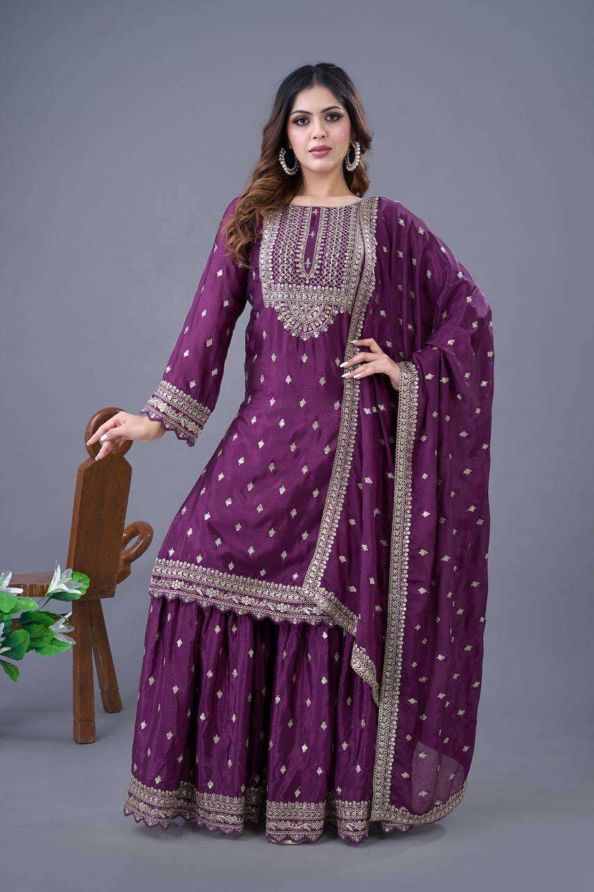 Embroidered Sharara Suit with Dupatta – Designer Party Wear Indian Outfit for Women (BLACKLUXE CRAFTS) - BLACKLUXECRAFTS