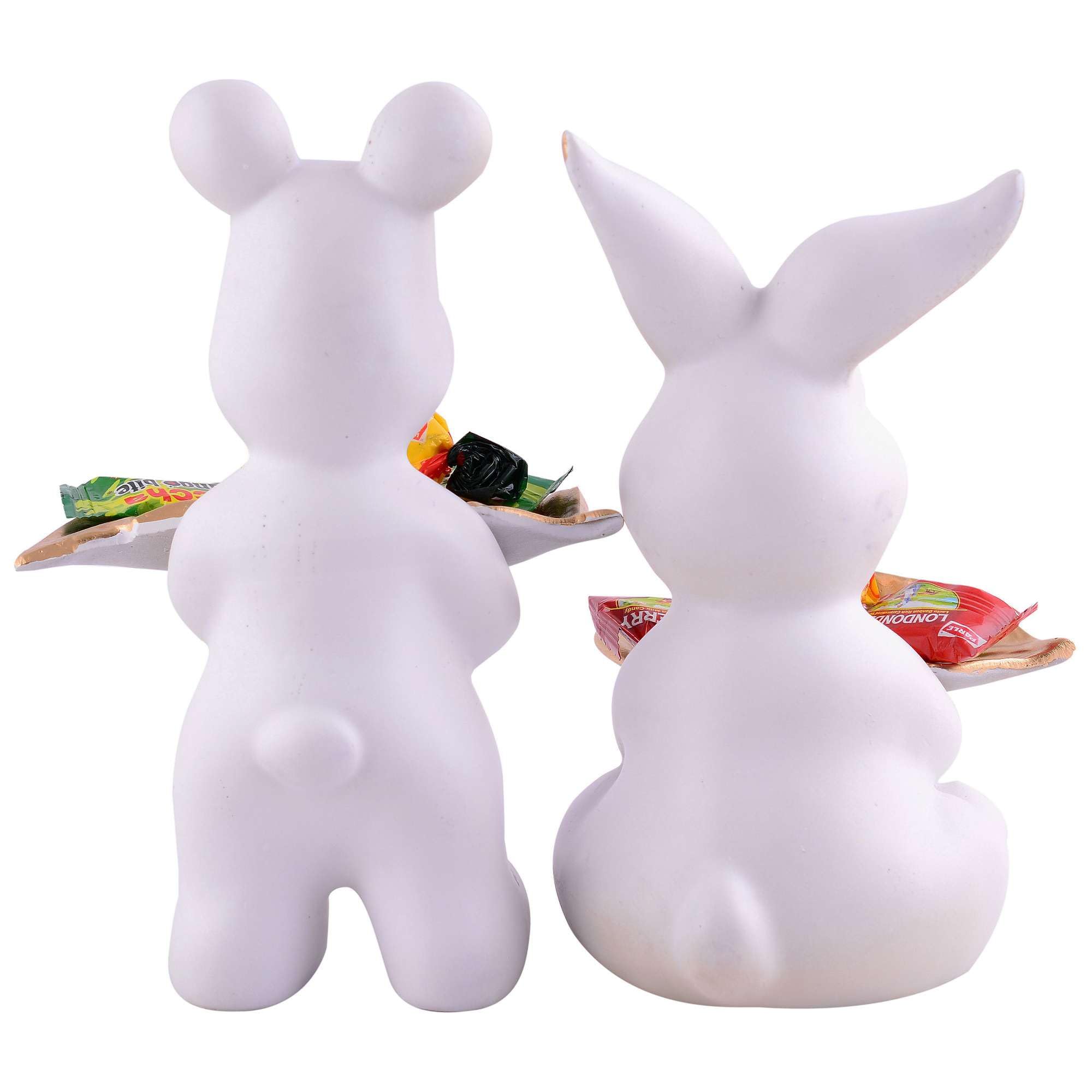 Handmade Resin Animal Candy Holder Set – White Bunny & Bear Decorative Snack Tray | Unique Home Decor & Tabletop Gift from India (BLACKLUXE CRAFTS) - BLACKLUXECRAFTS