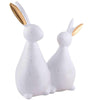 Handmade White Bunny Couple Figurine – Minimalist Resin Rabbit Statue with Golden Ears for Modern Home Décor & Gifts (BLACKLUXE CRAFTS) - BLACKLUXECRAFTS