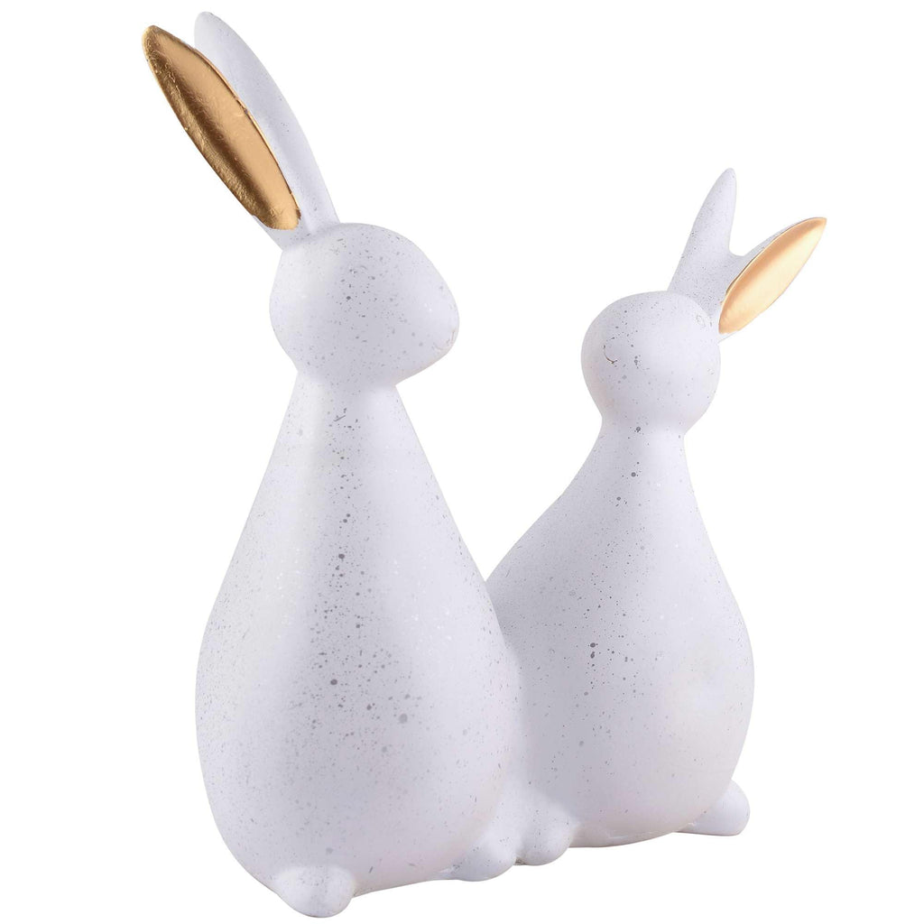 Handmade White Bunny Couple Figurine – Minimalist Resin Rabbit Statue with Golden Ears for Modern Home Décor & Gifts (BLACKLUXE CRAFTS) - BLACKLUXECRAFTS