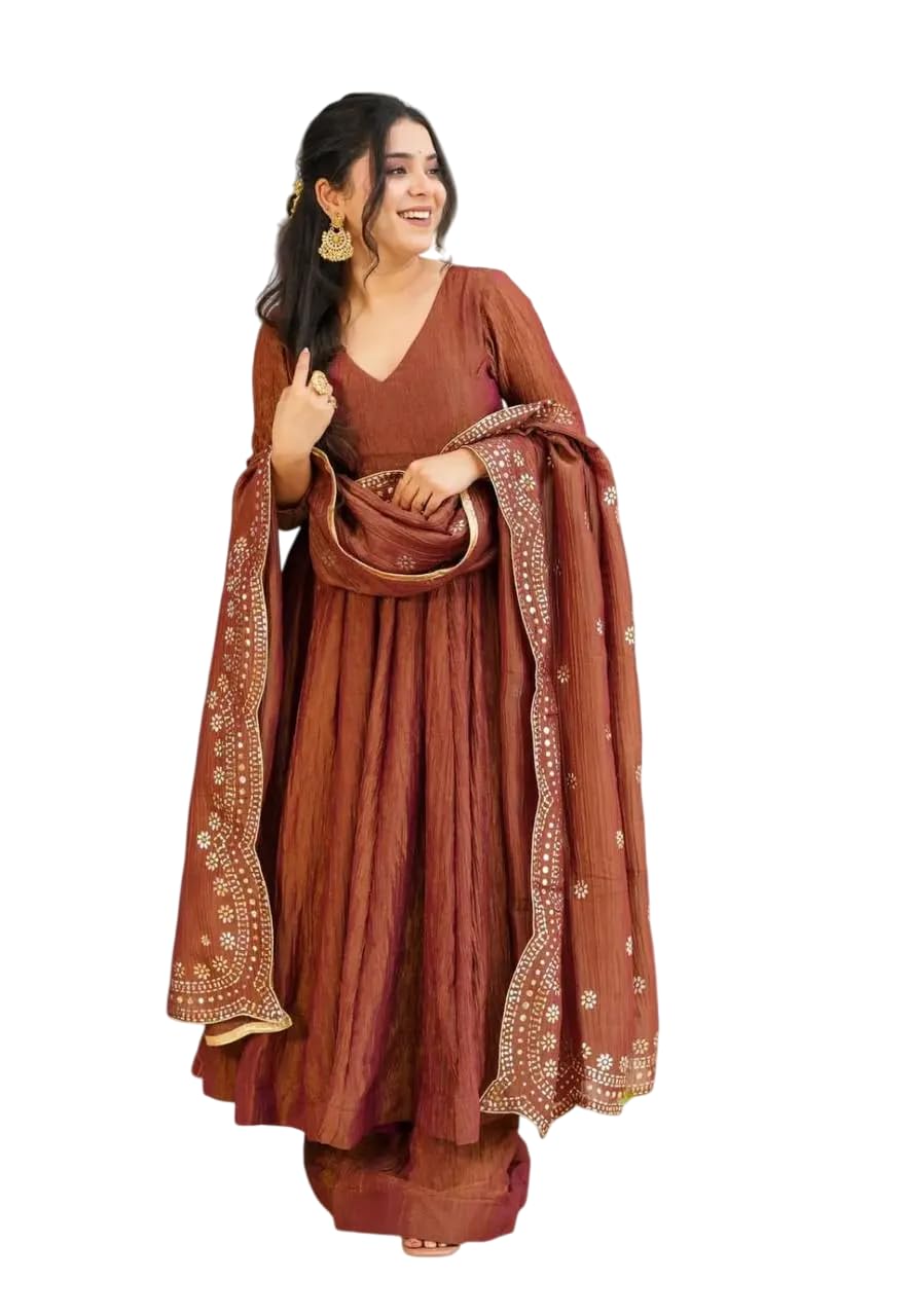 Anarkali Suit with Mirror Work Dupatta | Elegant Party Wear Indian Outfit for Women (BLACKLUXE CRAFTS) - BLACKLUXECRAFTS