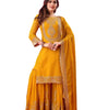 Women's Faux Georgette Ensemble with Embroidery & Sequence Work Kurti With Sharara and Dupatta Set (BLACKLUXE CRAFTS) - BLACKLUXECRAFTS