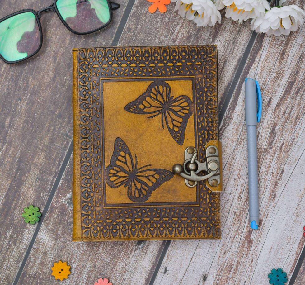 Handmade Leather Journal with Butterfly Design – Vintage Lock Diary for Writing & Gifting  (BLACKLUXE CRAFTS) - BLACKLUXECRAFTS