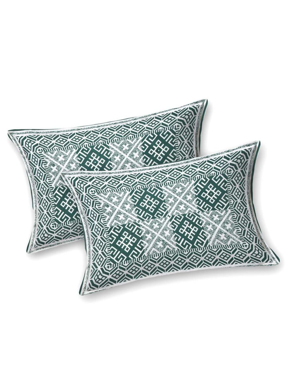Handmade Cotton Double Bedsheet with Pillow Covers – Green & White Block Print | Indian Ethnic Bedding Set for King/Queen Size | Artisan Home Décor (BLACKLUXE CRAFTS) - BLACKLUXECRAFTS