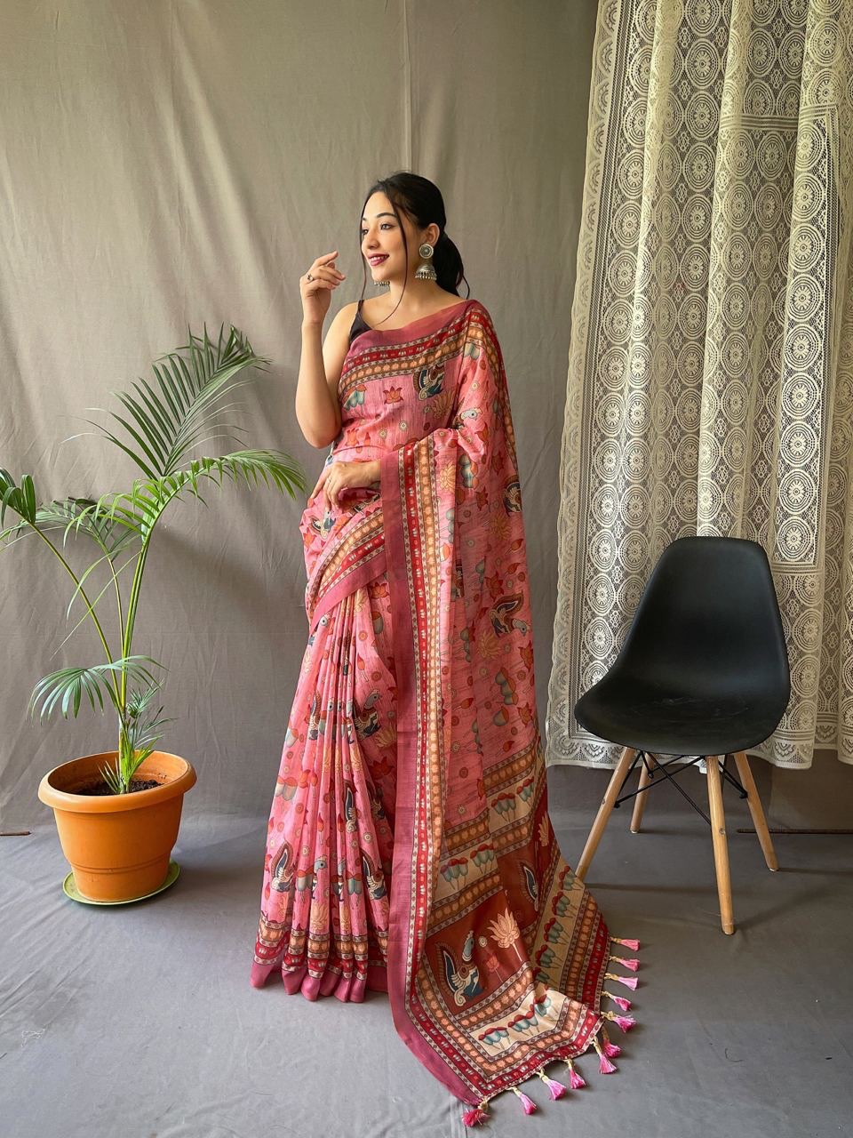 Handmade Pink Saree with Traditional Indian Block Print – Pure Cotton Ethnic Sari for Women | Festival, Wedding & Party Wear (BLACKLUXE CRAFTS)