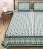 Handmade Cotton Double Bed Sheet with Pillow Covers – Green Floral Block Print | Indian Ethnic Bedding Set (BLACKLUXE CRAFTS) - BLACKLUXECRAFTS