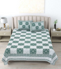Handmade Cotton Double Bedsheet with Pillow Covers – Green & White Block Print | Indian Ethnic Bedding Set for King/Queen Size | Artisan Home Décor (BLACKLUXE CRAFTS) - BLACKLUXECRAFTS