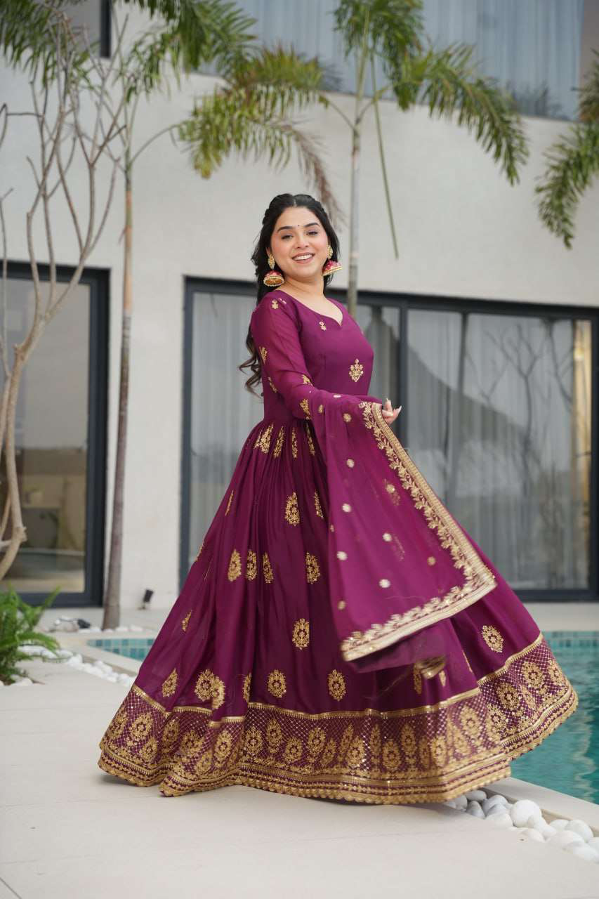 Handmade Purple Anarkali Gown with Dupatta | Indian Embroidered Ethnic Dress | Wedding & Party Wear Outfit for Women (BLACKLUXE CRAFTS)
