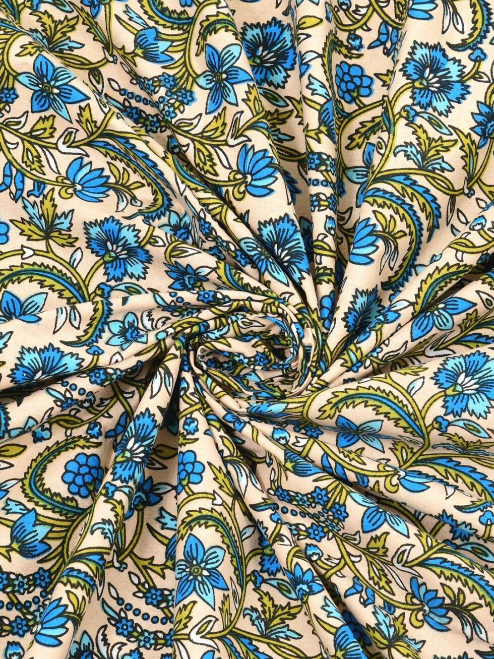 Handmade Cotton Bedsheet with Pillow Covers – Traditional Indian Floral Block Print, King Size Bedspread – Blue & Yellow Ethnic Bedding (BLACKLUXE CRAFTS) - BLACKLUXECRAFTS