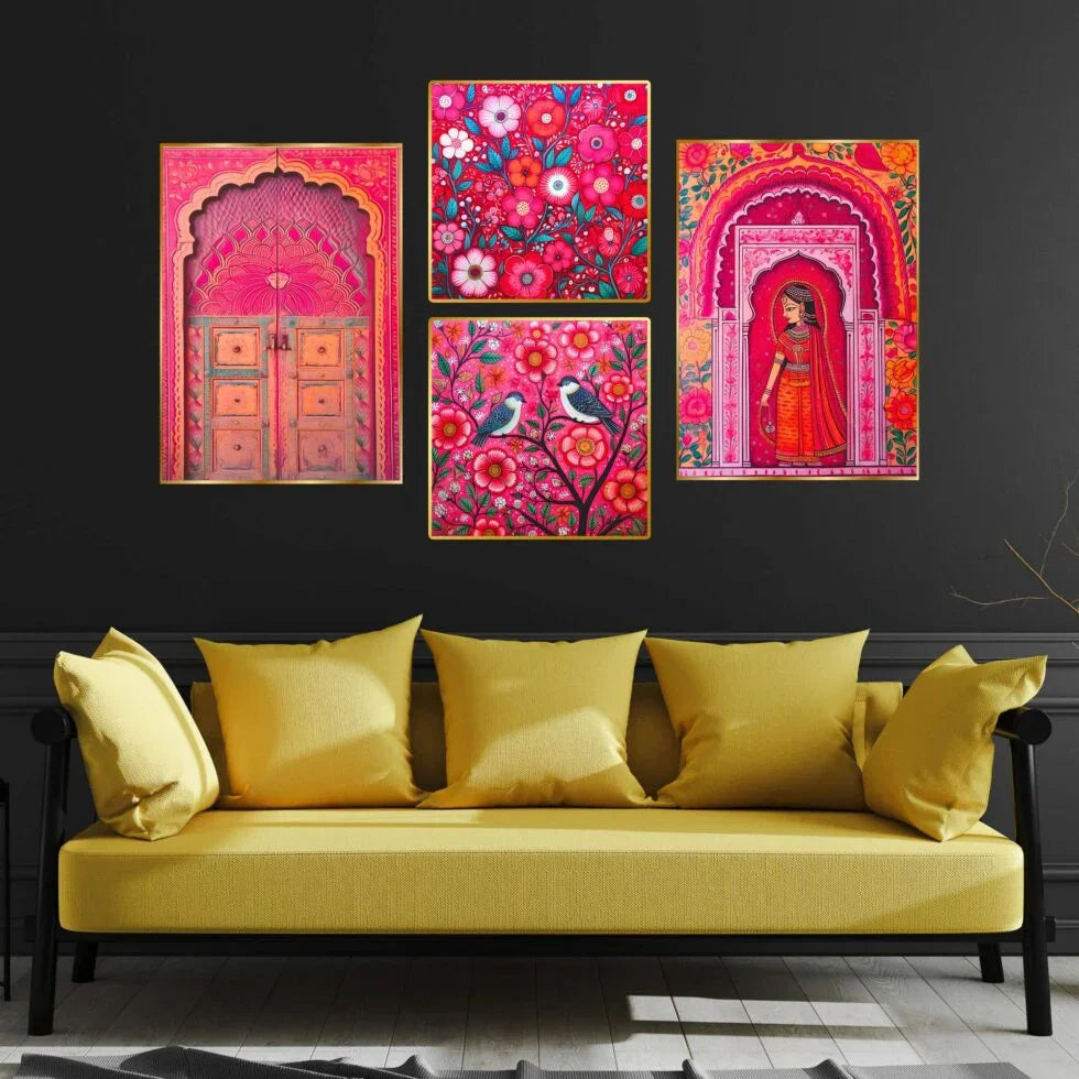 Set of Four Wall Paintings for Wall Decoration Golden Framed Wall Paintings for Living Room & Bedroom Wall Art for Home Decoration & Office Wall Décor (13×10 inch CH-GD4-1) (BLACK LUXE CRAFTS) - BLACKLUXECRAFTS