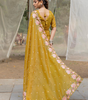 Handmade Mustard Yellow Floral Embroidered Saree | Pure Organza Silk Traditional Indian Sari with Blouse Piece | Elegant Wedding & Party Wear from India (BLACKLUXE CRAFTS)
