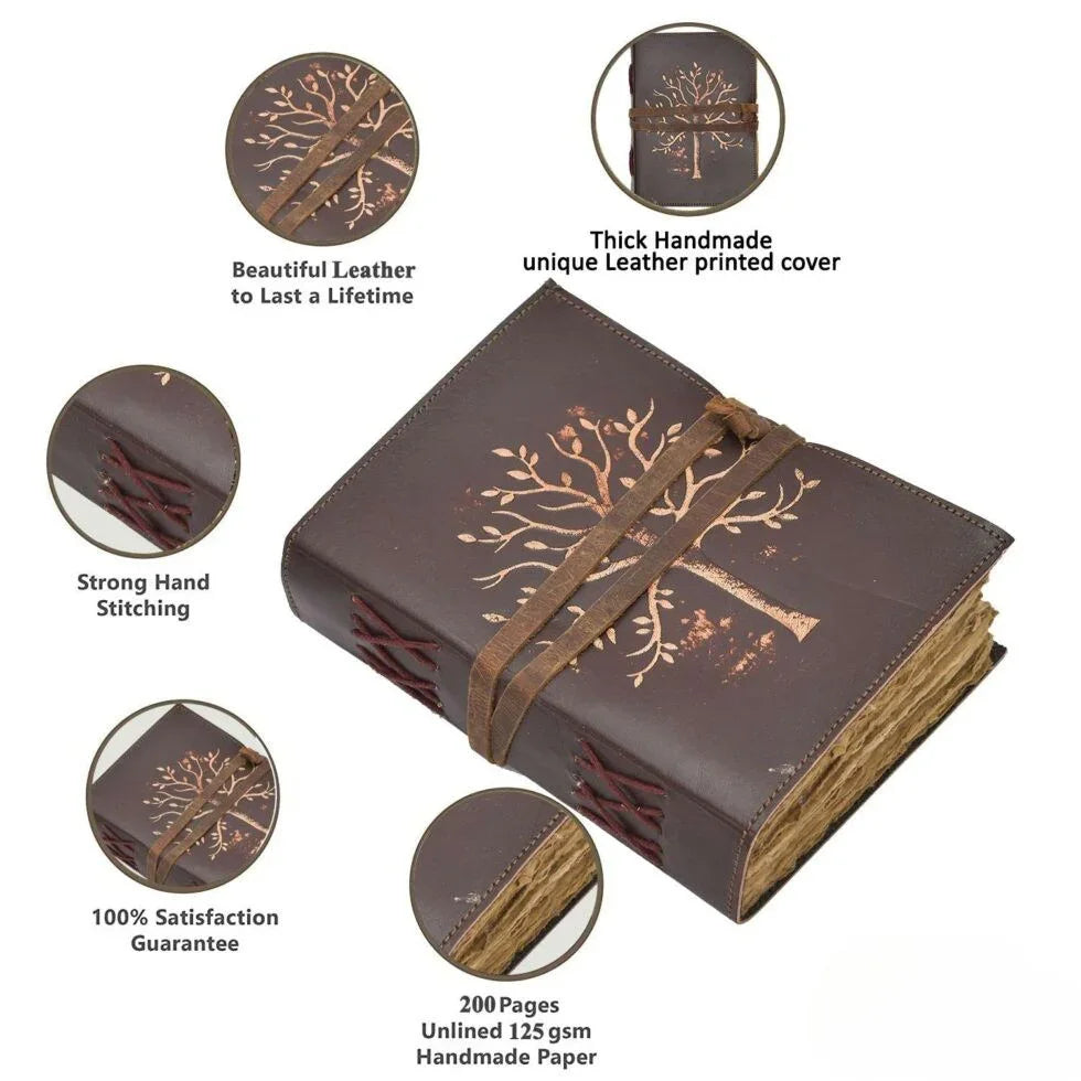Handmade Leather Journal with Tree of Life | Vintage Writing Notebook, Travel Diary & Gift (BLACKLUXE CRAFTS) - BLACKLUXECRAFTS