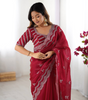 Handmade Red Georgette Saree with White Embroidery – Indian Ethnic Bridal & Party Wear – Elegant Designer Sari for Women Worldwide (BLACKLUXE CRAFTS)