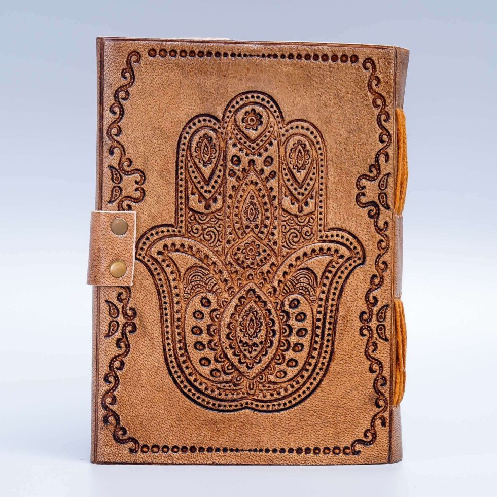 Handmade Leather Journal – Hamsa Hand Embossed Notebook, Vintage Writing Diary, Spiritual Sketchbook & Gift (BLACKLUXE CRAFTS) - BLACKLUXECRAFTS