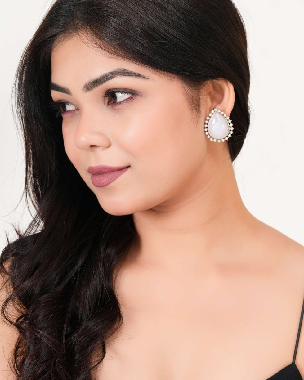 Elegant Teardrop White Crystal Stud Earrings for Women Vintage Style with Sparkling Rhinestone Border (BLACKLUXE CRAFTS) - BLACKLUXECRAFTS