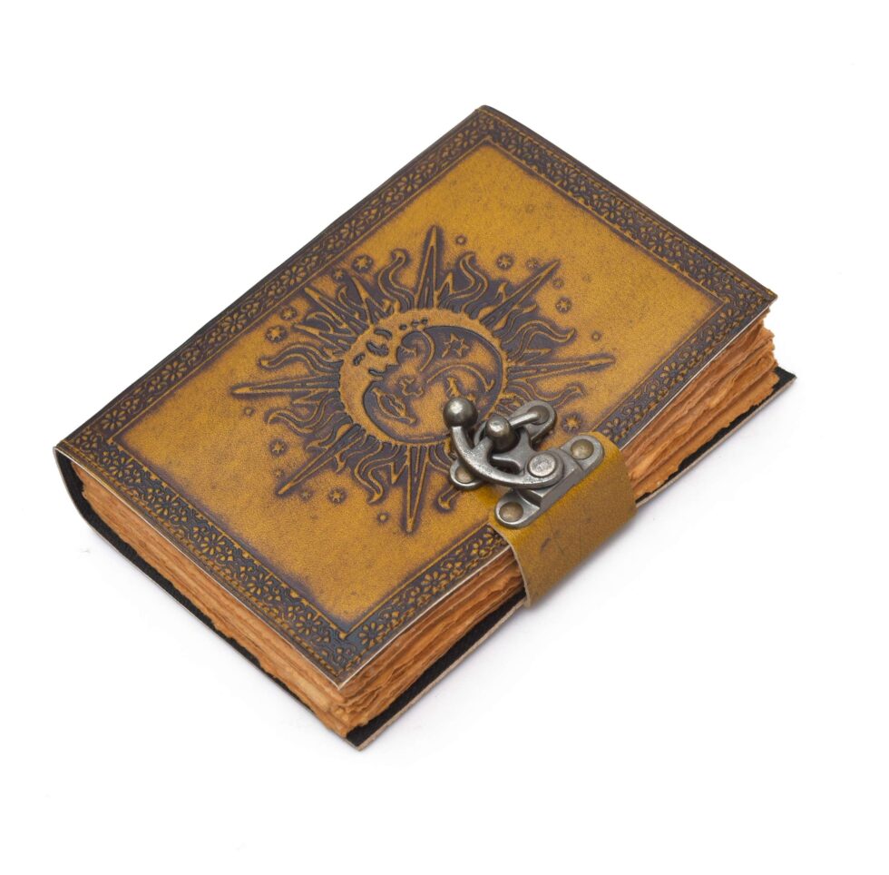 Handmade Leather Journal Notebook – Sun & Moon Embossed Diary with Lock, Vintage Writing Journal for Travel, Sketchbook & Gift
(BLACKLUXE CRAFTS) - BLACKLUXECRAFTS