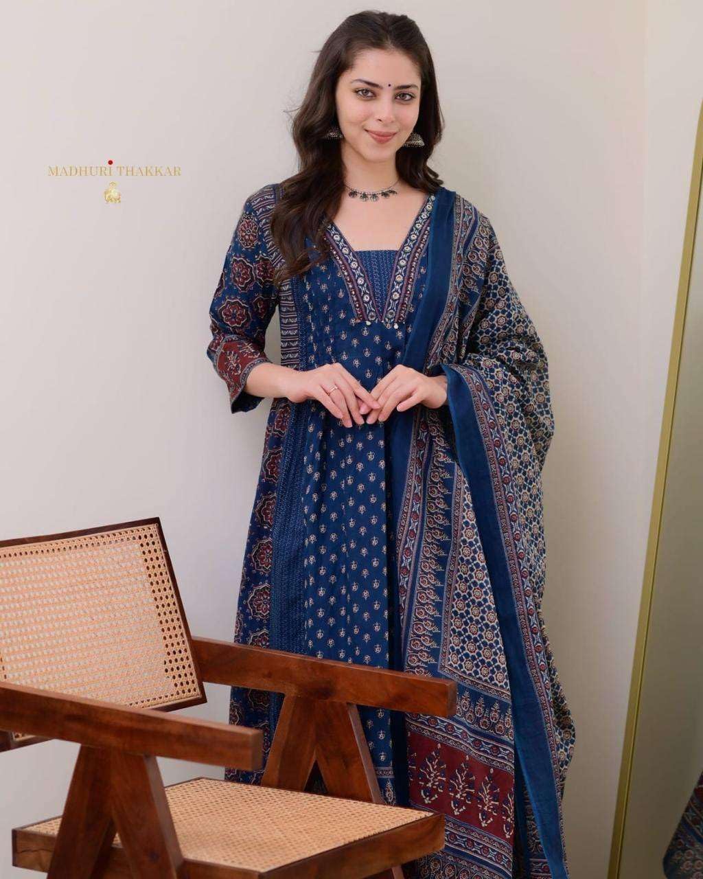 Navy Blue Block Print Cotton Kurta Set with Dupatta – Traditional Indian Ethnic Wear for Women (BLACKLUXE CRAFTS) - BLACKLUXECRAFTS