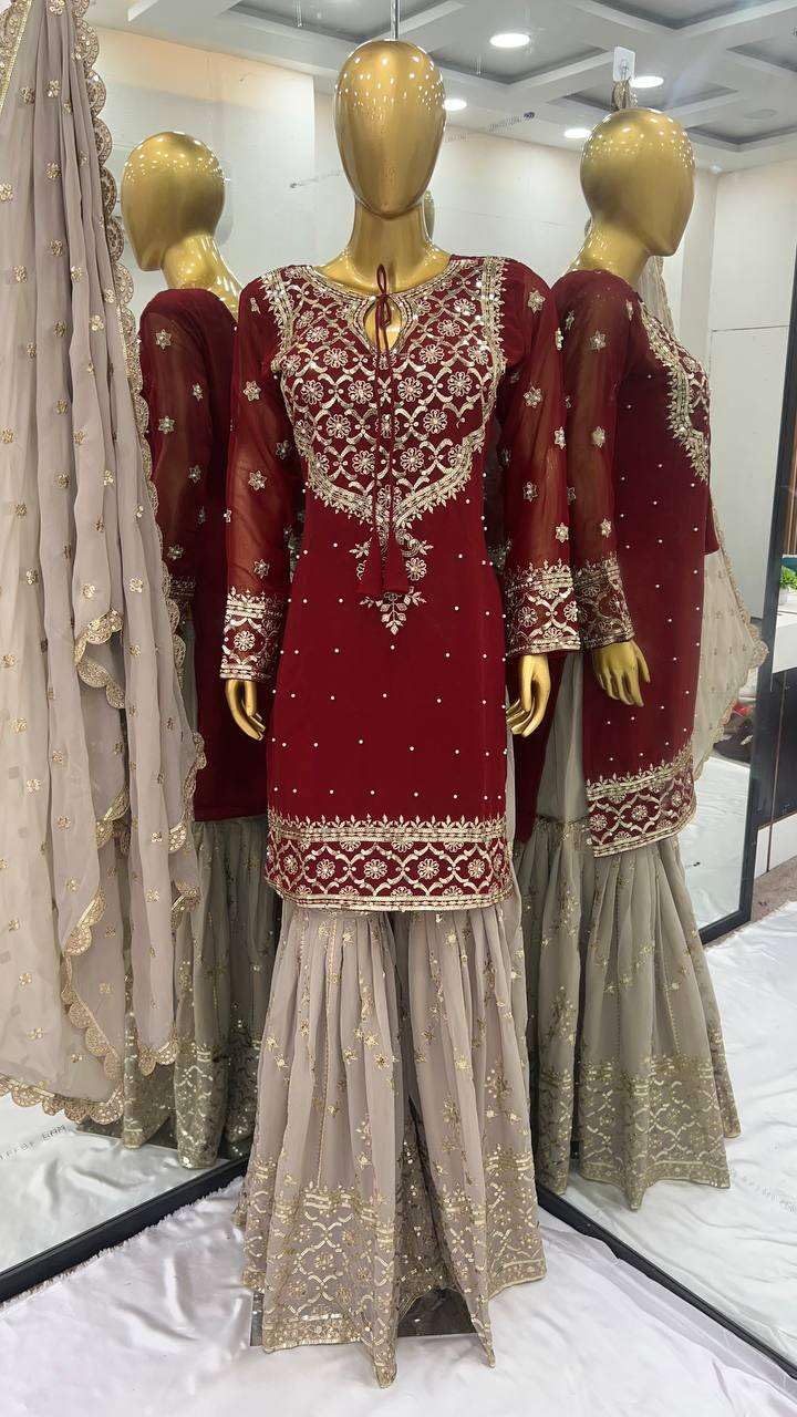 Teal Embroidered Sharara Suit with Dupatta | Designer Party Wear Outfit for Women | Traditional Indian Wedding & Festive Dress (BLACKLUXE CRAFTS) - BLACKLUXECRAFTS