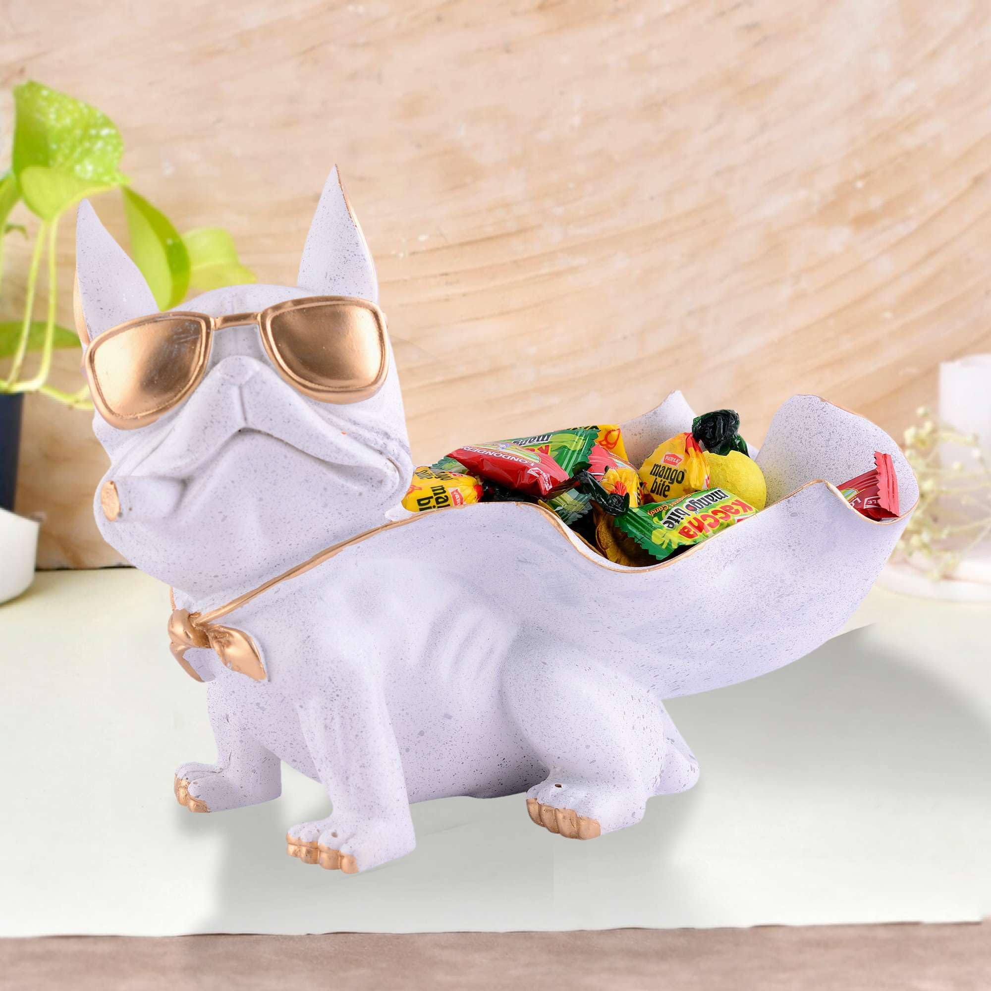 Cool Bulldog Candy Bowl Statue with Sunglasses – Resin Dog Figurine Snack Holder & Decorative Storage for Home Décor (BLACKLUXE CRAFTS) - BLACKLUXECRAFTS