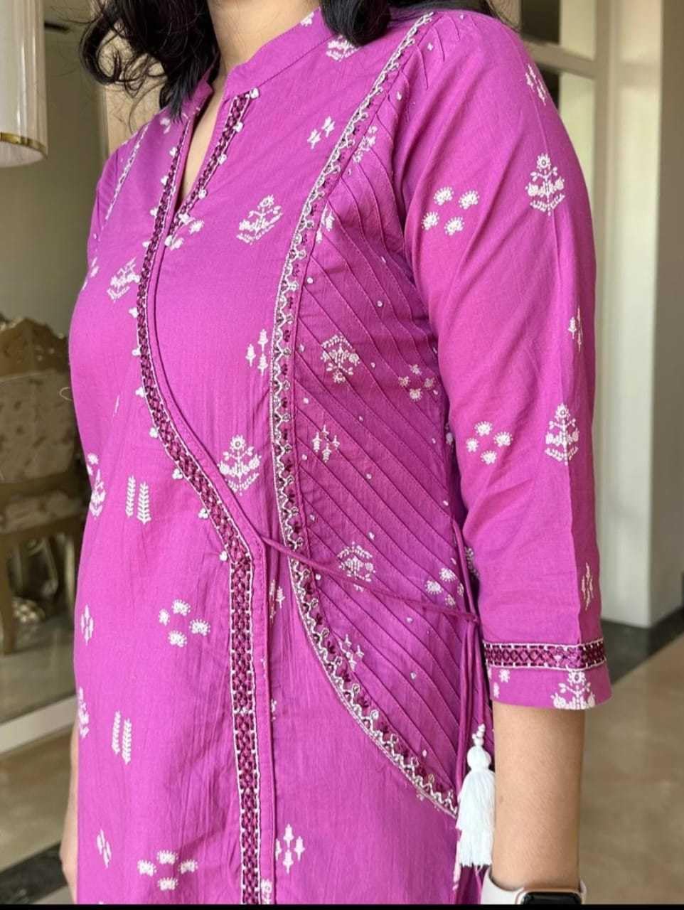 Women's Cotton Embroidered Anarkali Kurti with Pant and Dupatta Set (BLACKLUXE CRAFTS) - BLACKLUXECRAFTS