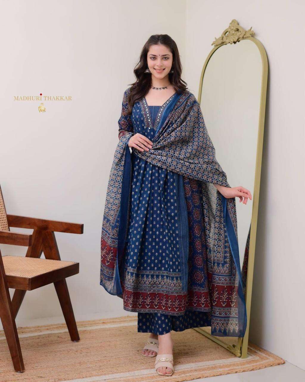 Navy Blue Block Print Cotton Kurta Set with Dupatta – Traditional Indian Ethnic Wear for Women (BLACKLUXE CRAFTS) - BLACKLUXECRAFTS