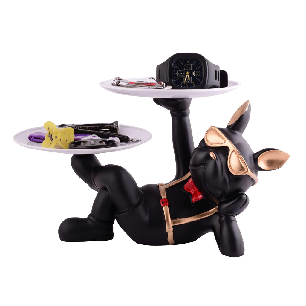 Luxury Bulldog Butler Statue with Dual Tray – Black Resin Dog Figurine for Keys, Watches & Home Décor (BLACKLUXE CRAFTS) - BLACKLUXECRAFTS