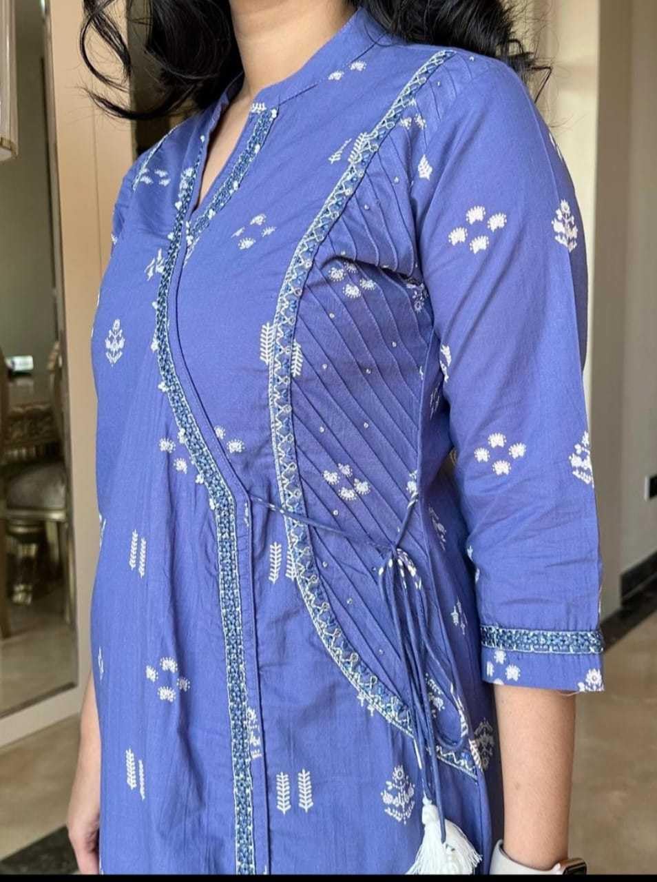 Women's Cotton Embroidered Anarkali Kurti with Pant and Dupatta Set (BLACKLUXE CRAFTS) - BLACKLUXECRAFTS