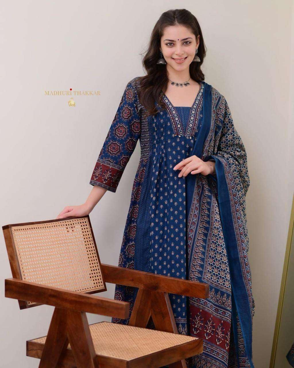 Navy Blue Block Print Cotton Kurta Set with Dupatta – Traditional Indian Ethnic Wear for Women (BLACKLUXE CRAFTS) - BLACKLUXECRAFTS