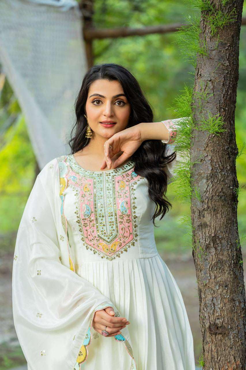 Anarkali Gown with Multicolor Embroidery | Designer Indian Party & Wedding Wear Dress (BLACKLUXE CRAFTS) - BLACKLUXECRAFTS