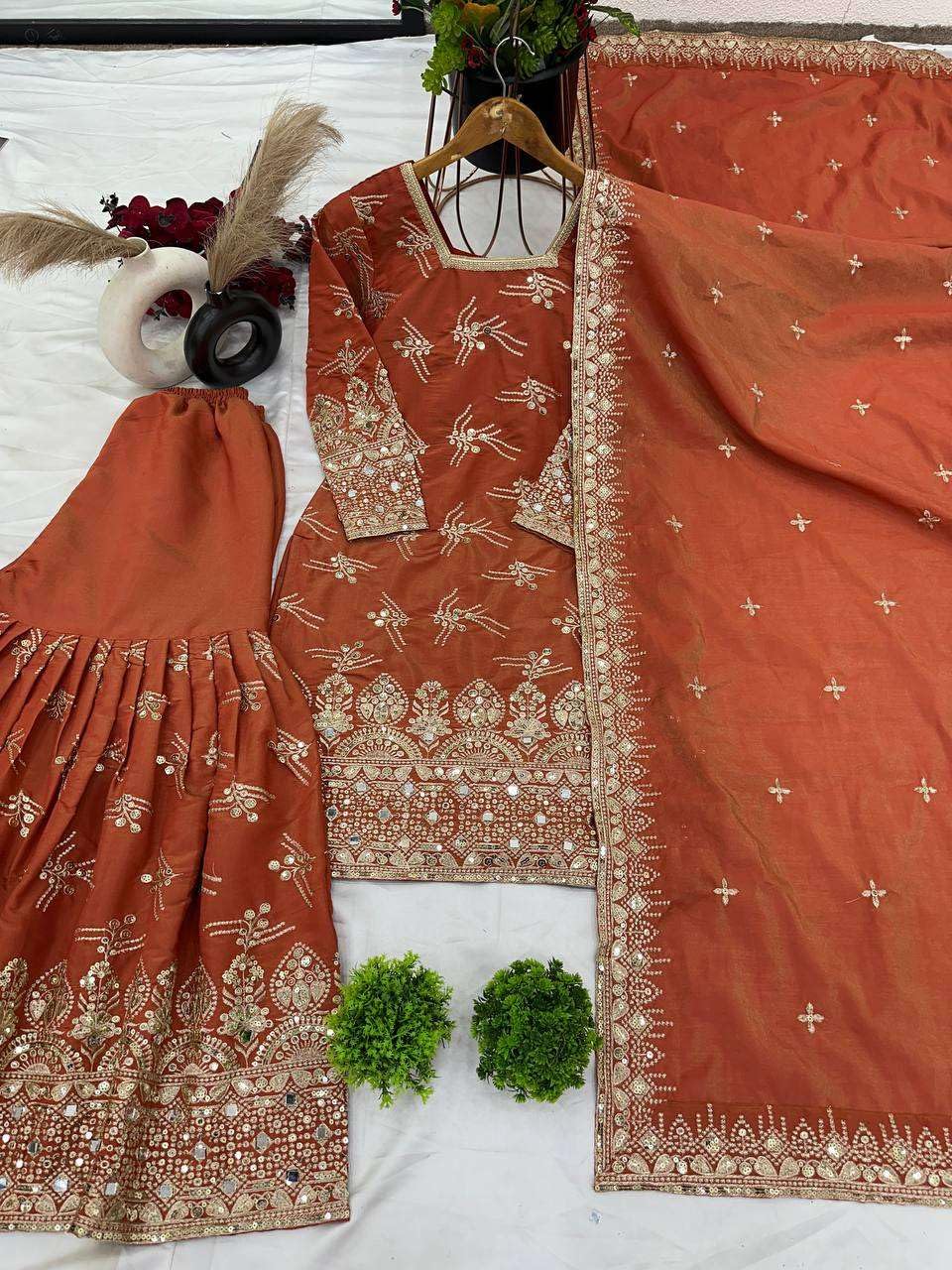 Women's Simmer Silk Embroidered Straight Kurta with Sharara & Dupatta Set (BLACKLUXE CRAFTS) - BLACKLUXECRAFTS