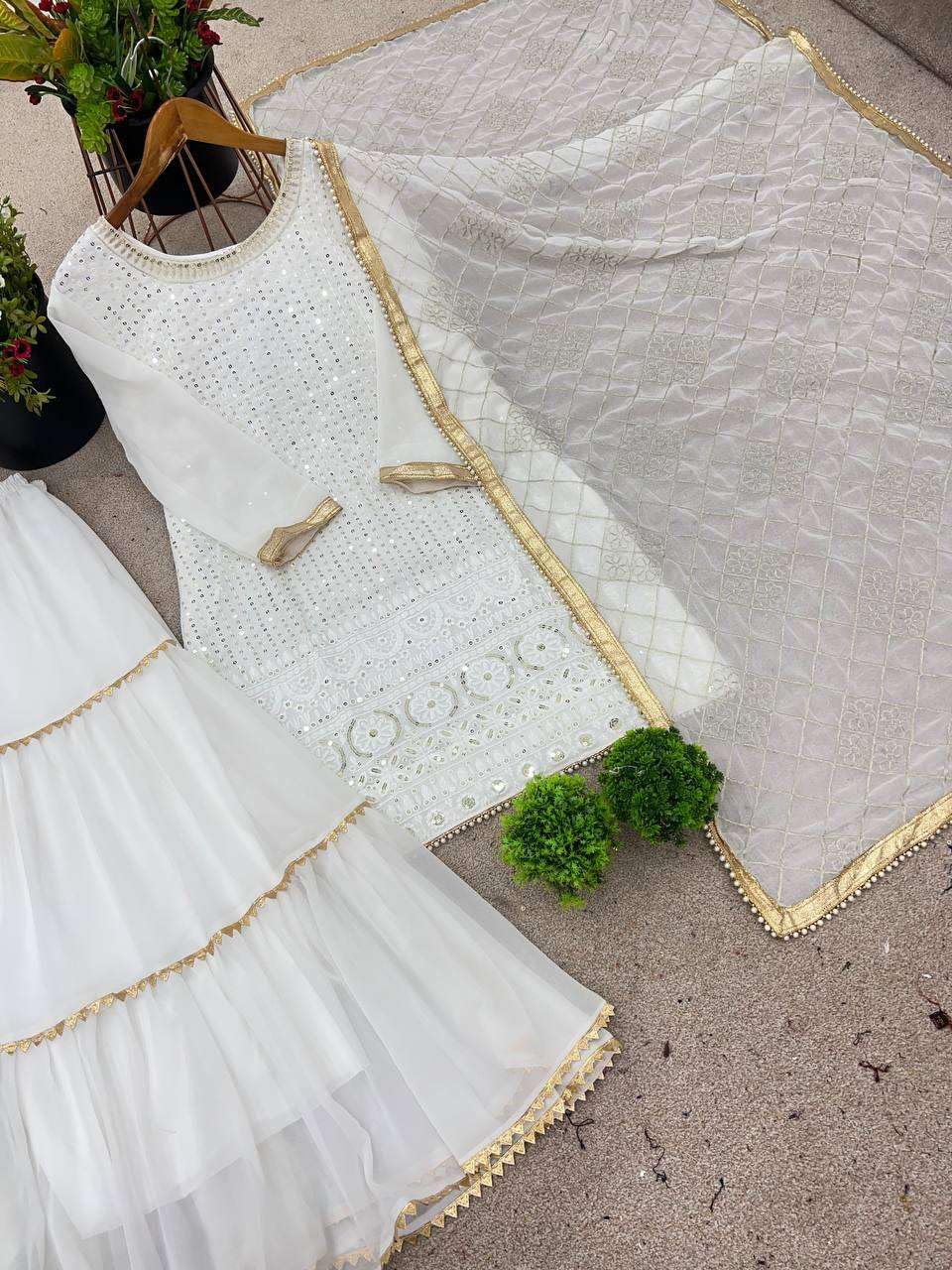 Georgette Sharara Suit with Mirror Work & Embroidered Dupatta | Party Wear Indian Ethnic Set (BLACKLUXE CRAFTS) - BLACKLUXECRAFTS