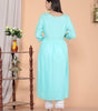Women's Rayon Embroidered vcut Collar Anarkali Kurti with Pant (Sky Blue) (BLACKLUXE CRAFTS) - BLACKLUXECRAFTS