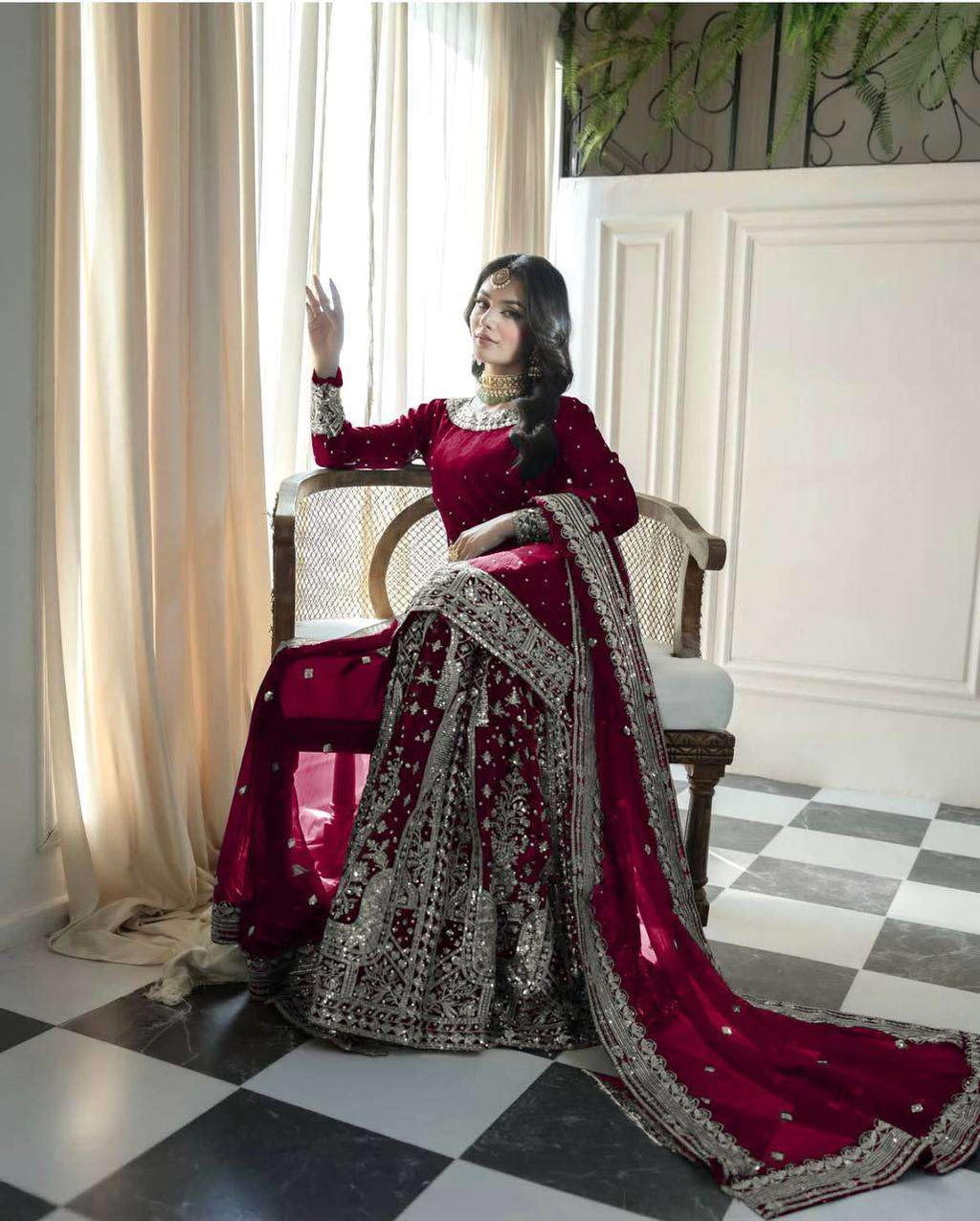 Maroon Sharara Suit with Heavy Silver Embroidery & Dupatta | Bridal & Wedding Wear (BLACKLUXE CRAFTS) - BLACKLUXECRAFTS
