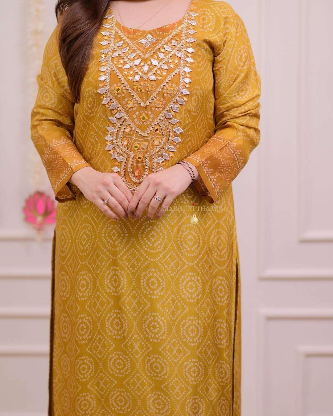 Mustard Yellow Mirror Work Kurta Set with Dupatta – Festive Bandhani Style Indian Ethnic Wear for Women
(BLACKLUXE CRAFTS) - BLACKLUXECRAFTS