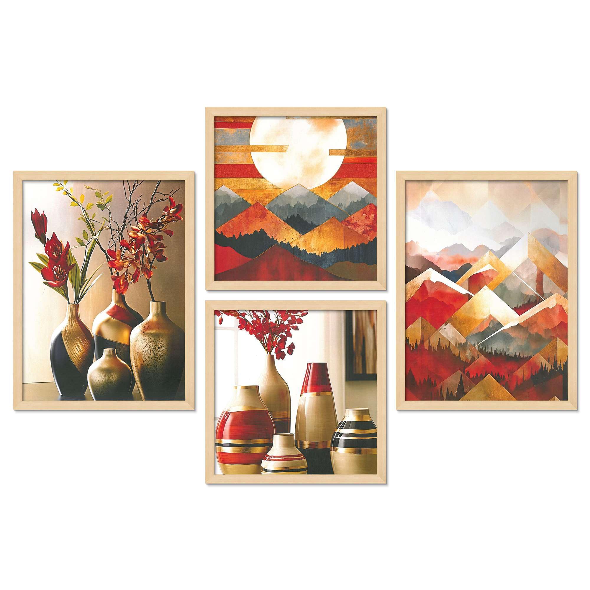 Vase & Mountain Wall Art Set – Abstract Sunset Landscape and Modern Floral Vase Canvas Prints | Elegant Home Decor for Living Room, Dining Room & Office ( 36X24 Inches ) (BLACKLUXE CRAFTS) - BLACKLUXECRAFTS