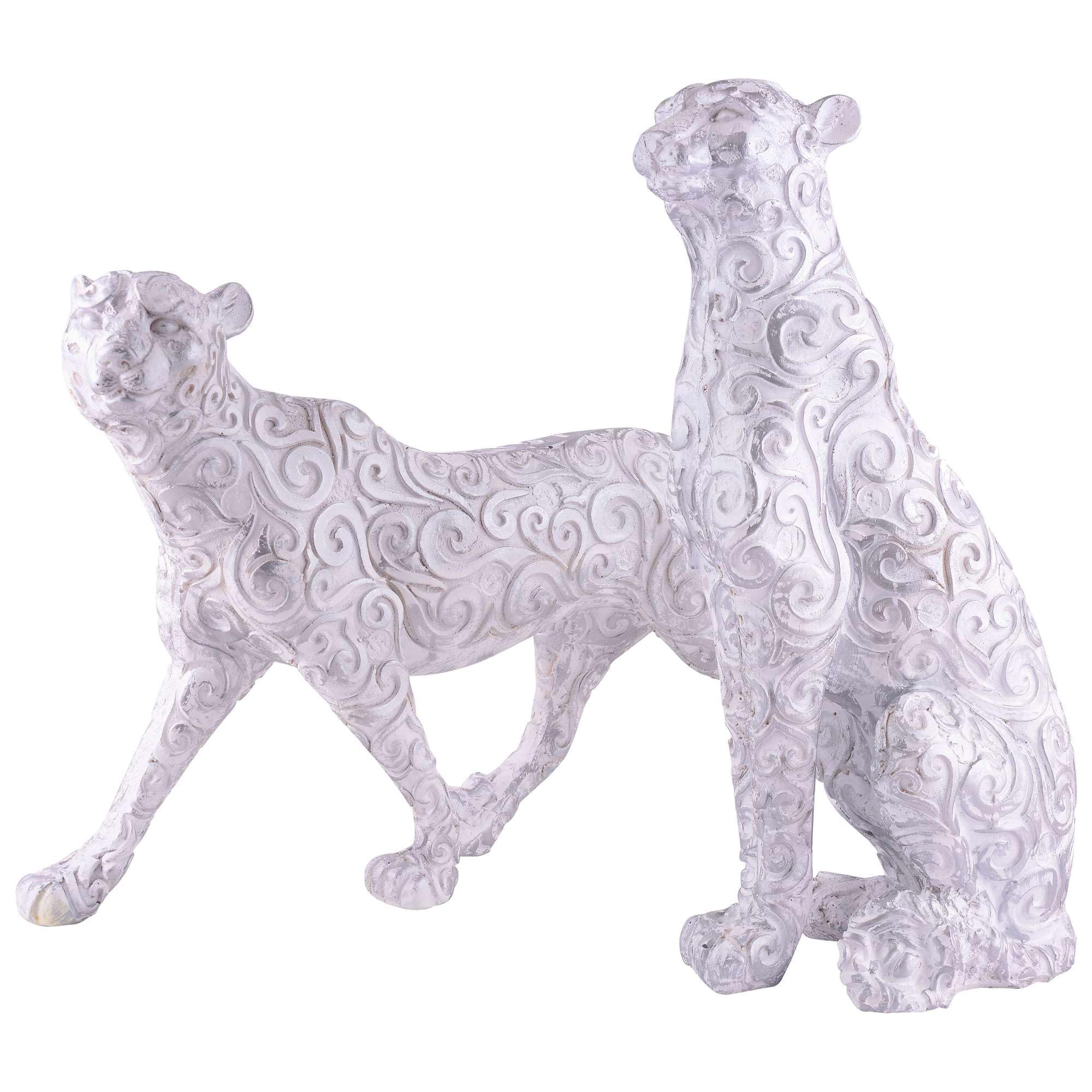 Handmade White Leopard Figurines Set – Elegant Resin Cheetah Statues with Carved Patterns for Luxury Home Décor Set Of Two (BLACKLUXE CRAFTS) - BLACKLUXECRAFTS