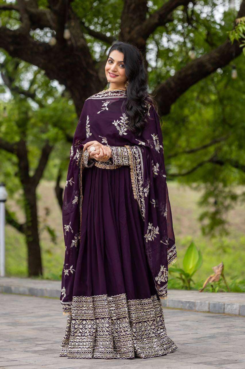 Maroon Anarkali Gown with Heavy Golden Embroidery & Dupatta | Designer Indian Pakistani Wedding Dress for Women (BLACKLUXE CRAFTS) - BLACKLUXECRAFTS
