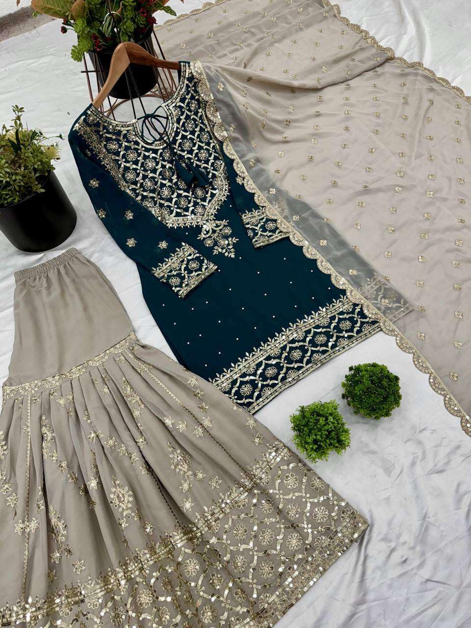 Teal Embroidered Sharara Suit with Dupatta | Designer Party Wear Outfit for Women | Traditional Indian Wedding & Festive Dress (BLACKLUXE CRAFTS) - BLACKLUXECRAFTS