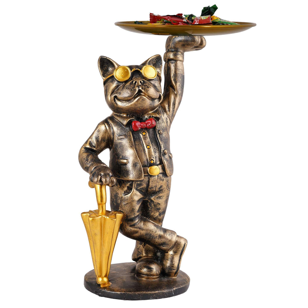 Vintage Gold Bulldog Butler Statue with Tray – Resin Dog Figurine Candy Dish & Decorative Organizer for Home Décor (BLACKLUXE CRAFTS) - BLACKLUXECRAFTS