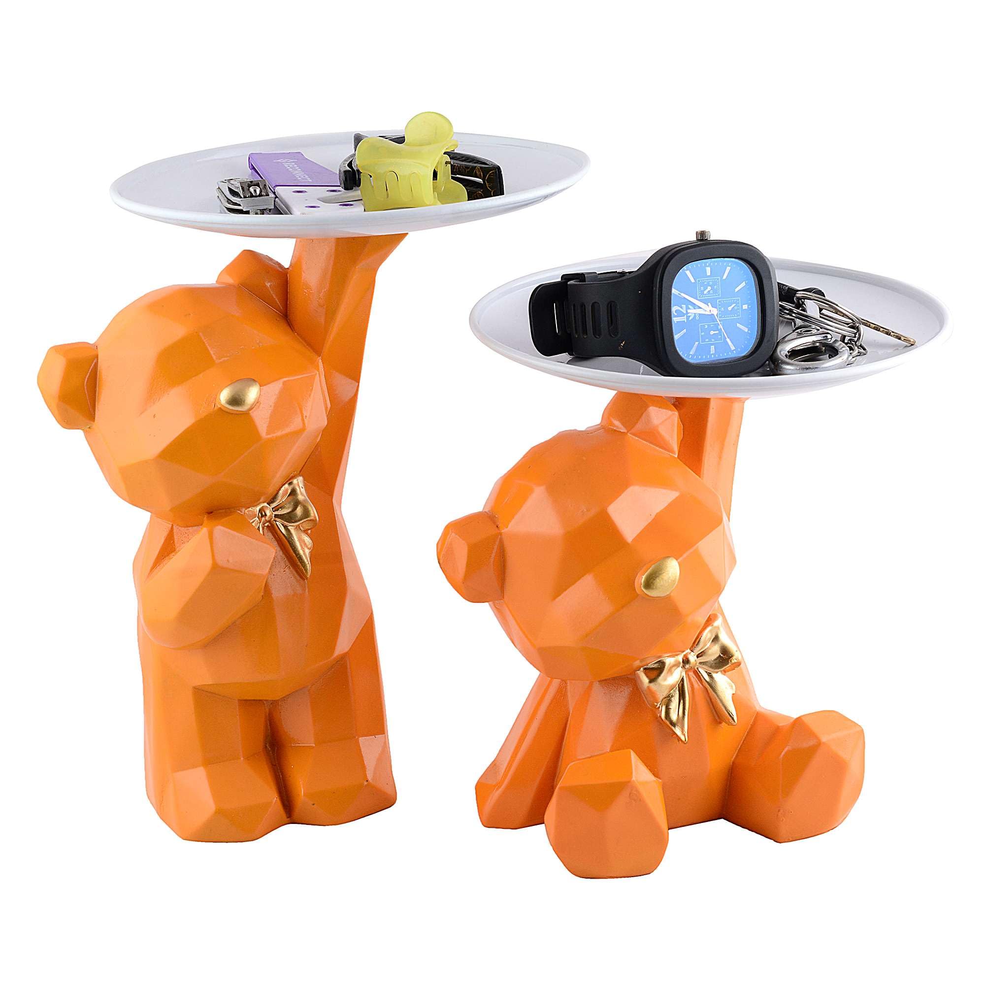Handmade Geometric Bear Resin Tray – Modern Orange Decorative Organizer for Keys, Jewelry, Watch & Snacks | Unique Home Decor Gift. (BLACKLUXE CRAFTS) - BLACKLUXECRAFTS