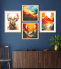 Deer & Mountain Sunset Wall Art Set – Abstract Nature Canvas Prints in Orange, Yellow & Blue | Modern Boho Home Décor for Living Room, Bedroom & Office | Handmade in India ( 36X24 Inches ) (BLACKLUXE CRAFTS) - BLACKLUXECRAFTS
