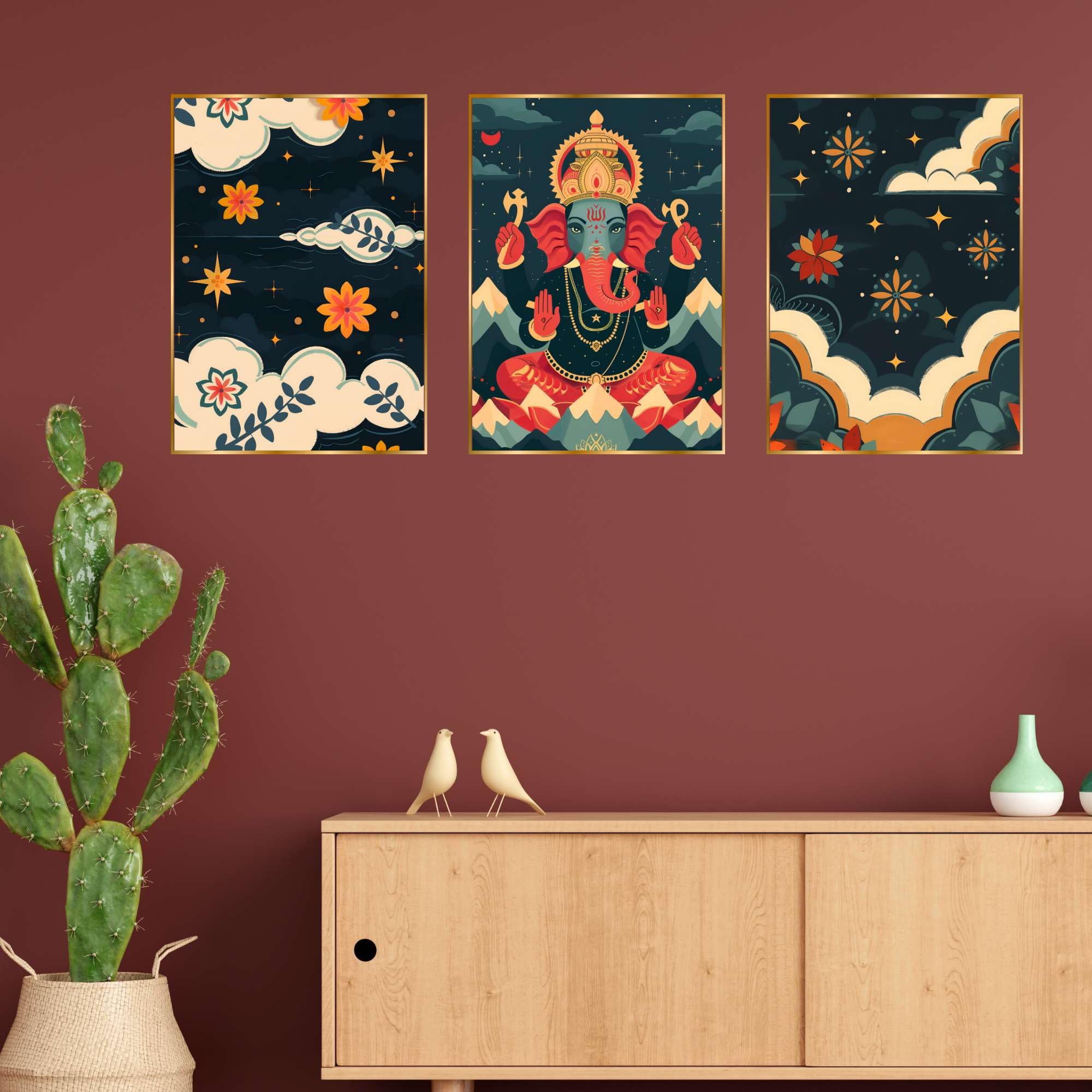 BLACKLUXE LIFESTYLE LTD Set of Three Wall Paintings for Wall Dacoration Golden Framed Wall Paintings for Living Room & Bedroom Wall Art for Home Decoration & Office Wall Décor - BLACKLUXECRAFTS