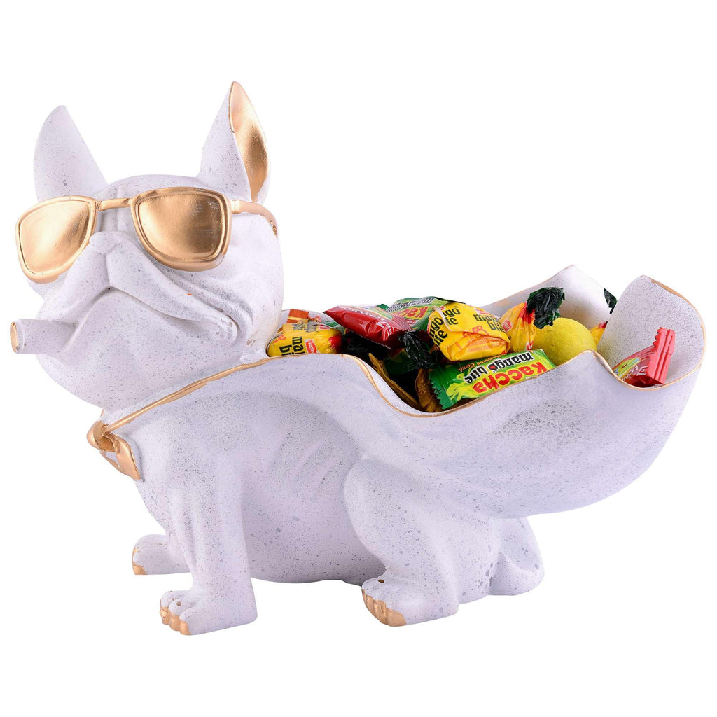 Cool Bulldog Candy Bowl Statue with Sunglasses – Resin Dog Figurine Snack Holder & Decorative Storage for Home Décor (BLACKLUXE CRAFTS) - BLACKLUXECRAFTS