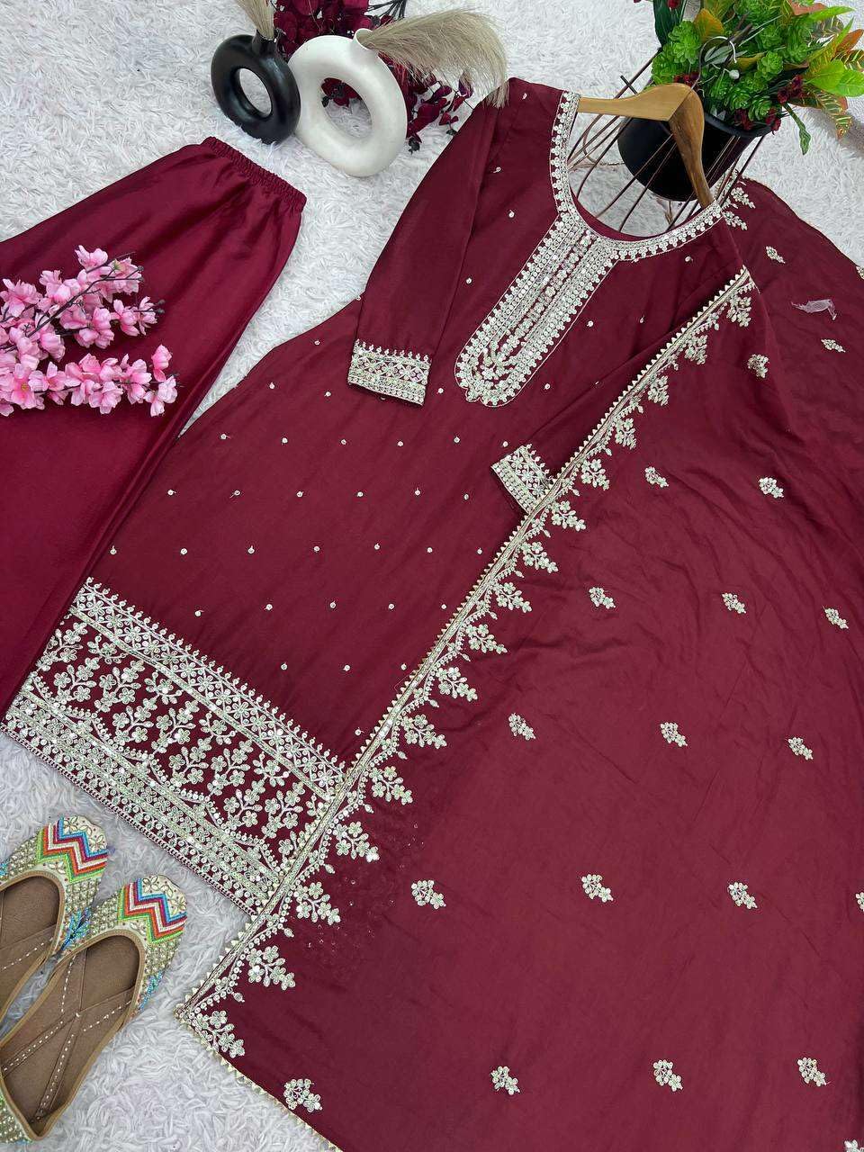 Maroon Embroidered Suit with Dupatta – Elegant Party & Festive Wear Indian Outfit for Women (BLACKLUXE CRAFTS) - BLACKLUXECRAFTS