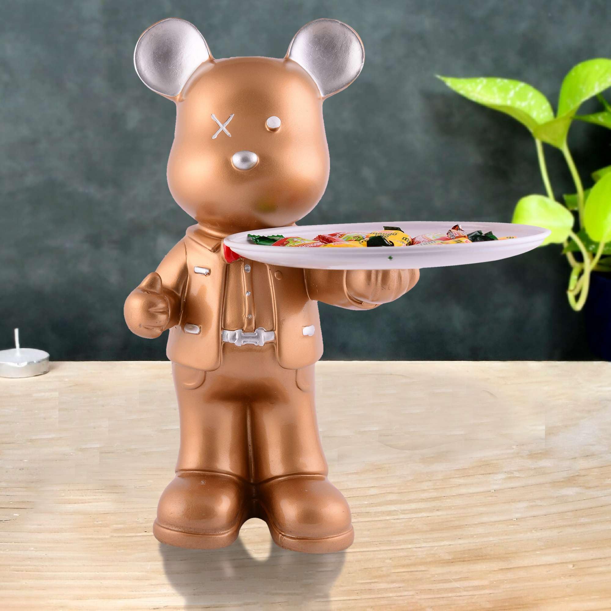 Handmade Resin Bear Candy Tray – Golden Decorative Animal Snack Holder | Modern Tabletop Organizer, Unique Home Decor & Gift from India (BLACKLUXE CRAFTS) - BLACKLUXECRAFTS