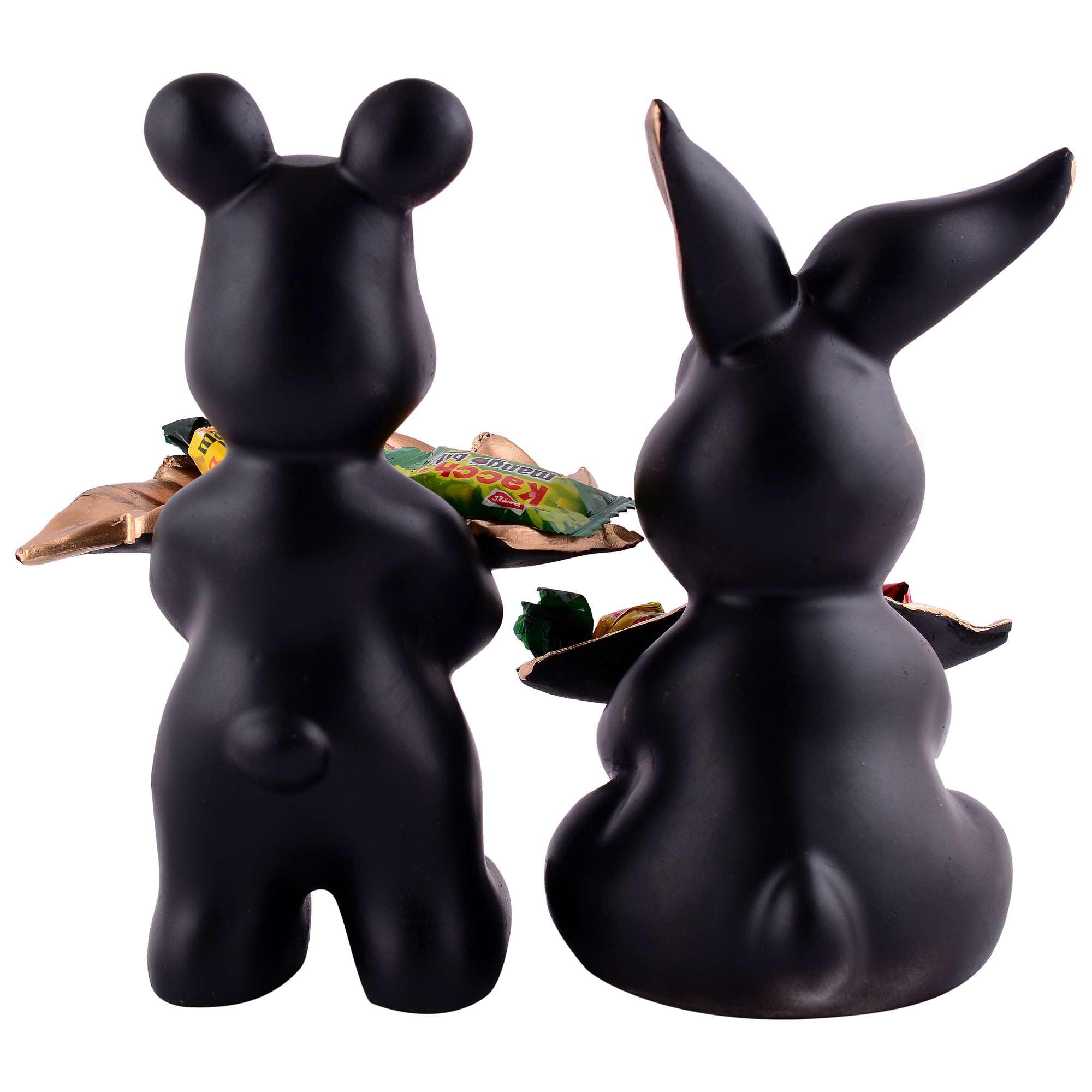 Handmade Resin Animal Candy Holder Set – Black Bunny & Bear Decorative Snack Tray | Modern Home Decor & Tabletop Gift from India (BLACKLUXE CRAFTS) - BLACKLUXECRAFTS