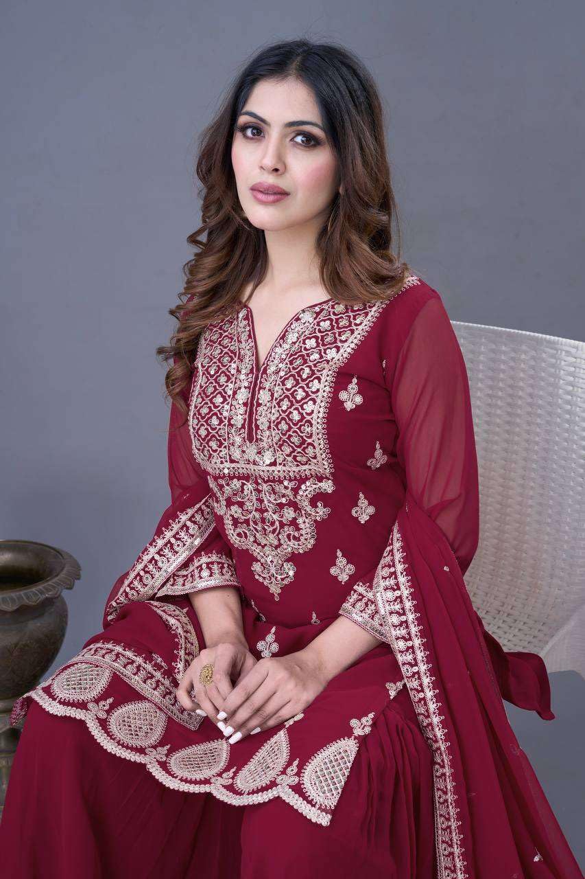 Women's Georgette Embroidered Kurti With Sharara & Dupatta Set (BLACKLUXE CRAFTS) - BLACKLUXECRAFTS
