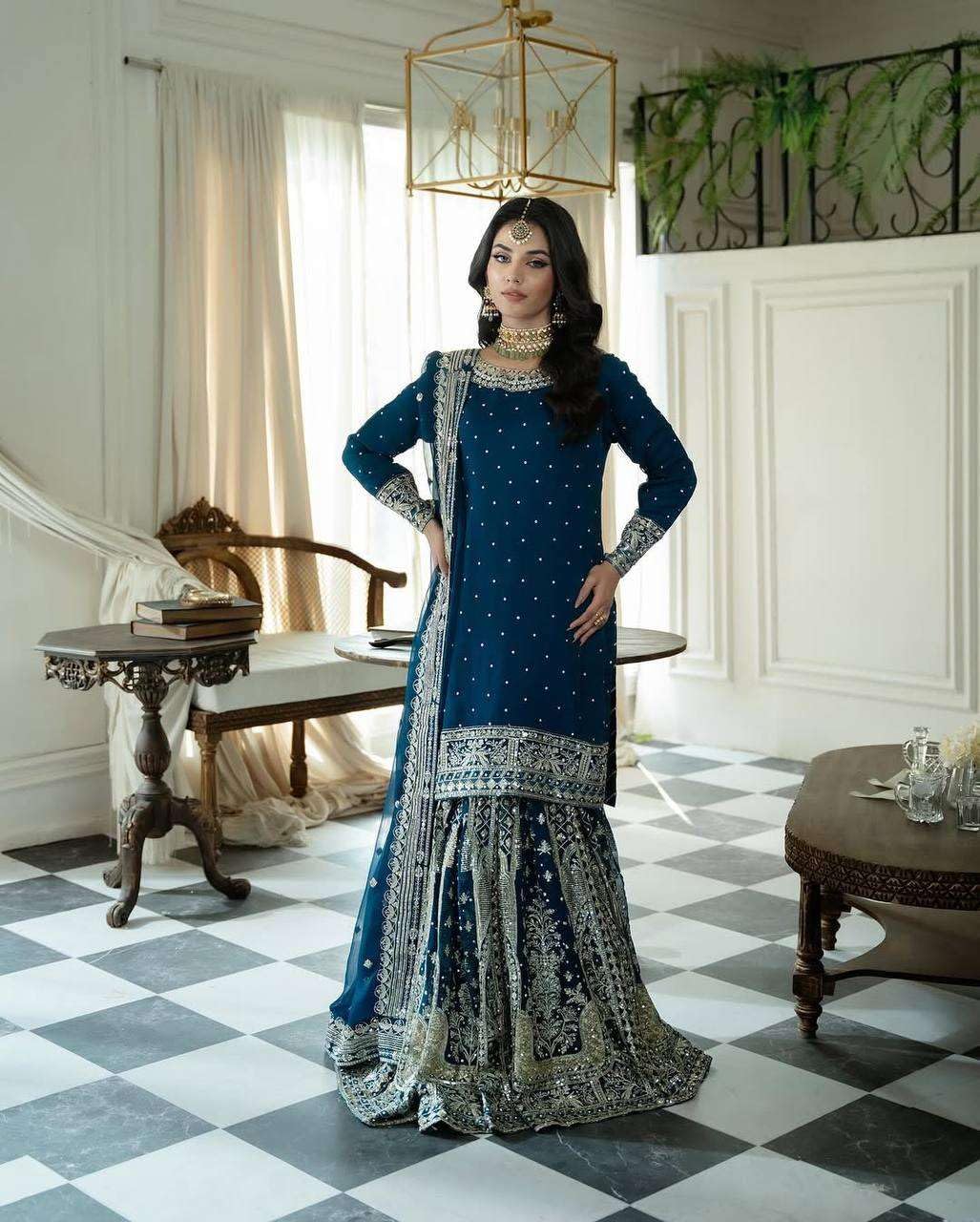 Maroon Sharara Suit with Heavy Silver Embroidery & Dupatta | Bridal & Wedding Wear (BLACKLUXE CRAFTS) - BLACKLUXECRAFTS