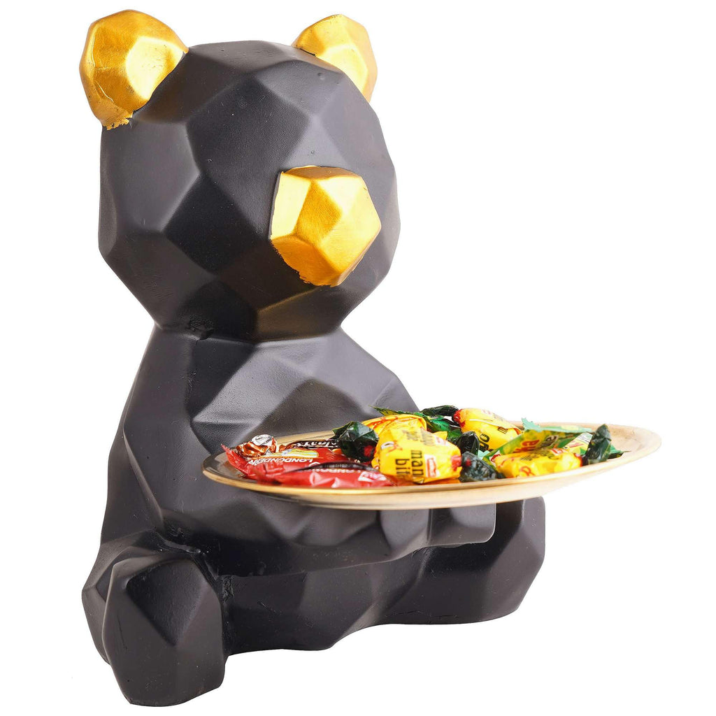 Geometric Bear Figurine Storage Bowl – Resin Animal Candy Dish with Golden Accents, Modern Decorative Bear Statue for Home & Office (BLACKLUXE CRAFTS) - BLACKLUXECRAFTS